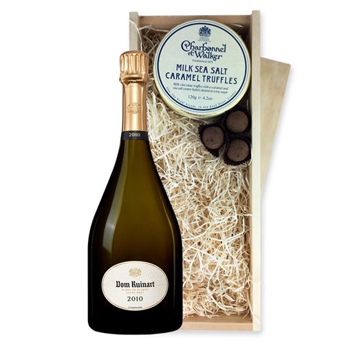 Dom Ruinart Blanc de Blancs 2010 Champagne 75cl And Milk Sea Salt Charbonnel Chocolates Box